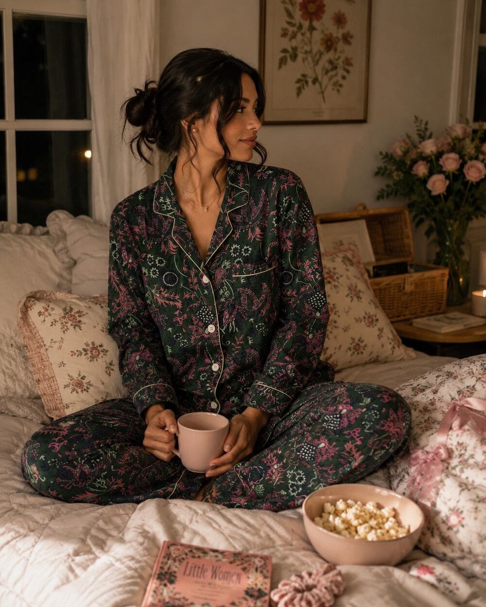 Roller Rabbit Silk Cotton Blend Green Pink  Floral Pajama Set Size XXS